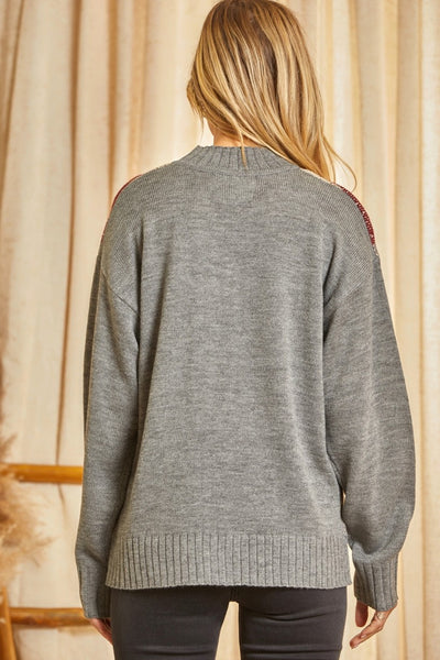 Willa Charcoal Light Weight Sweater With Diamond Pattern