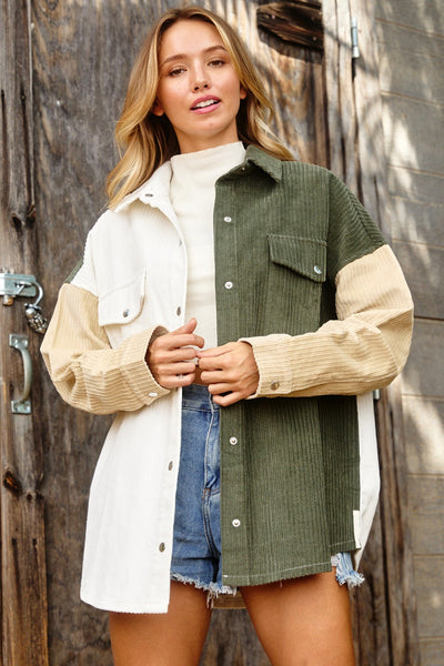 Wren Olive / Cream Contrast Corduroy Jacket