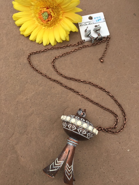 Carthage Copper Chain Necklace Pendant w.Matching Earrings