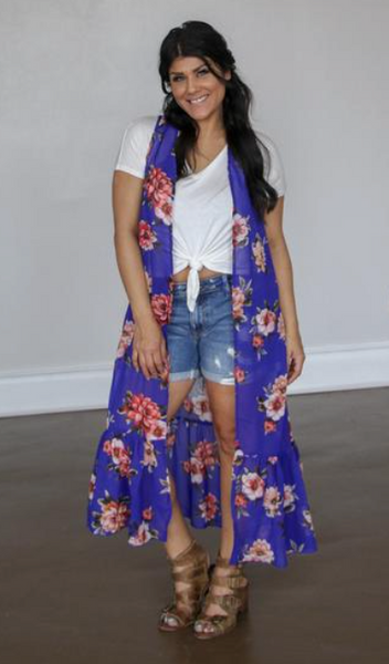 Cameron Blue Floral Sleeveless Kimono