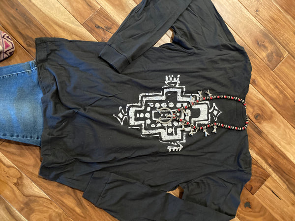 Hazel Black Aztec Cross Long Sleeve Tee