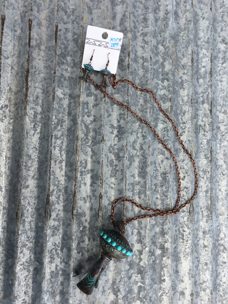 Carthage Copper Chain Necklace Pendant w.Matching Earrings